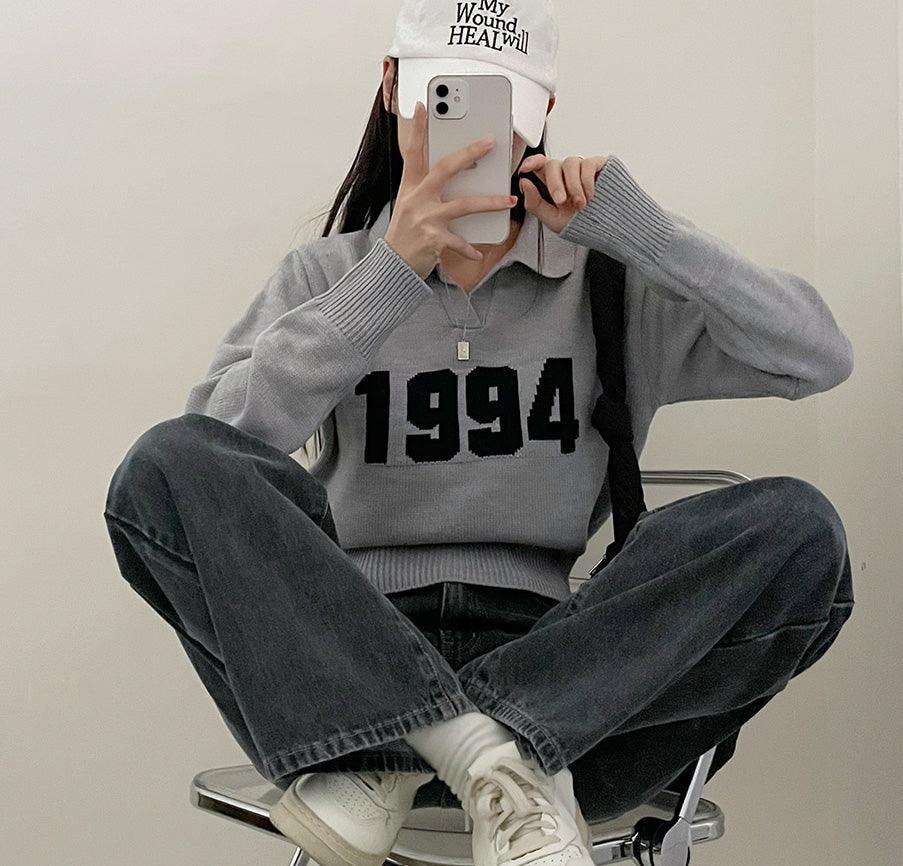 【現貨ivory, navy】韓製1994翻領針織上衣<KR> - IKIMSTORE