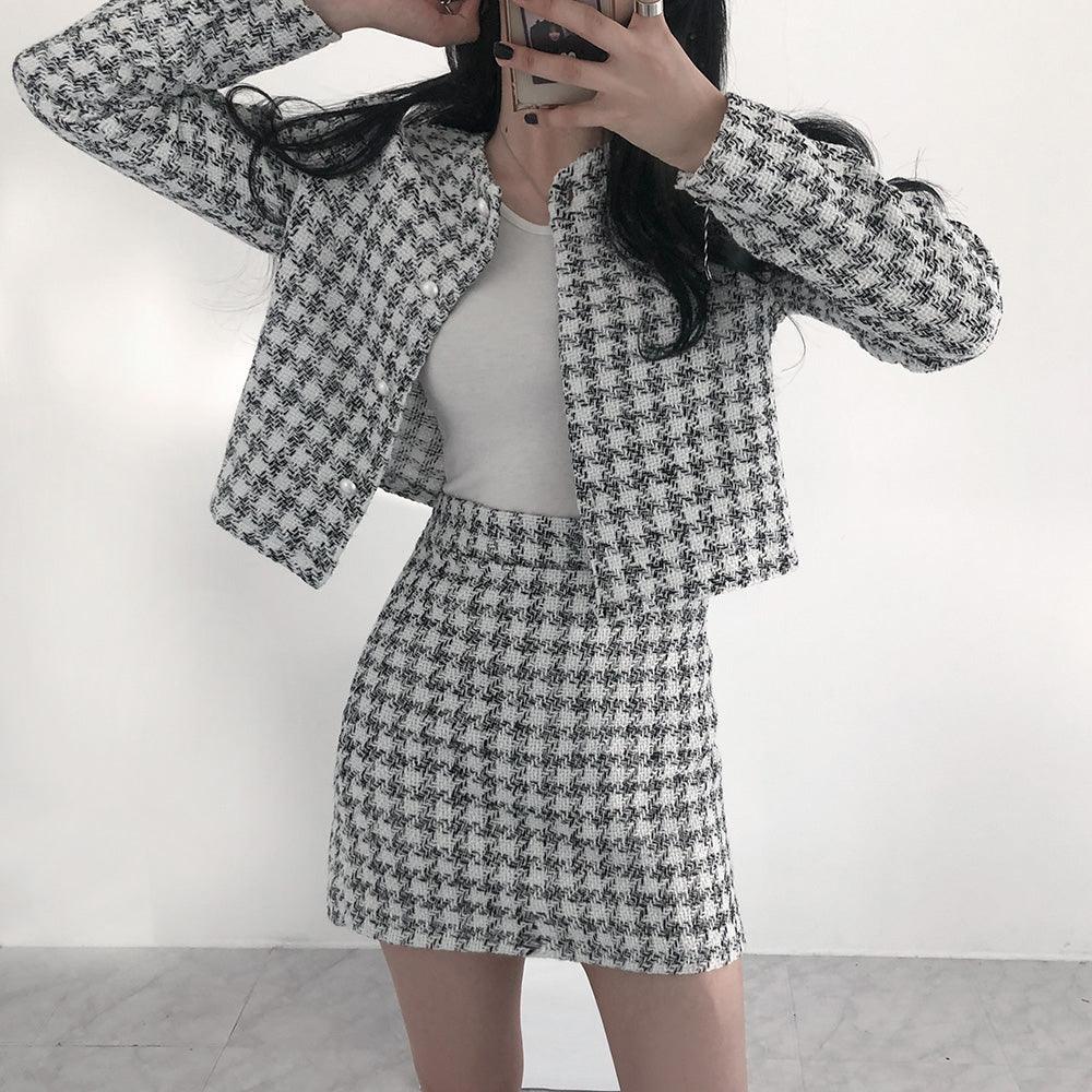 韓製氣質千鳥格紋套裝<KR> - IKIMSTORE