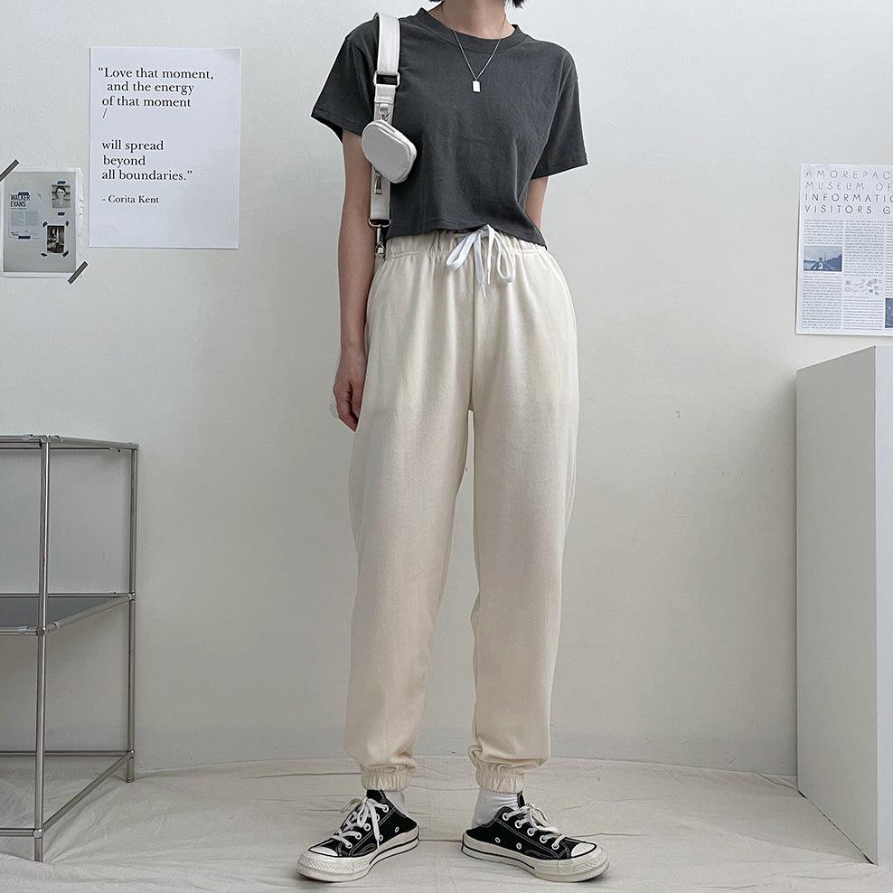 【韓製/S-5XL】高腰鬆緊腰慢跑束腳褲<KR> (14color) - IKIMSTORE