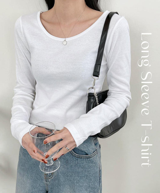 【12色】韓製素色圓領長袖T恤<KR> - IKIMSTORE