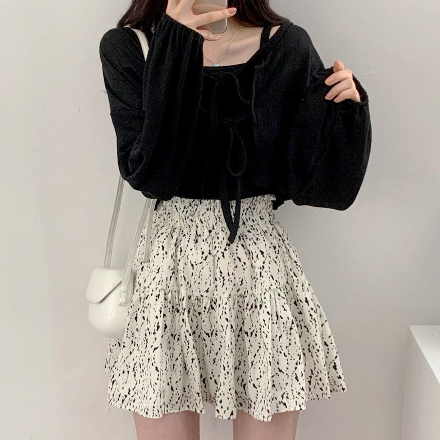 【現貨】蝴蝶結綁帶背心開衫套裝<KR> - IKIMSTORE