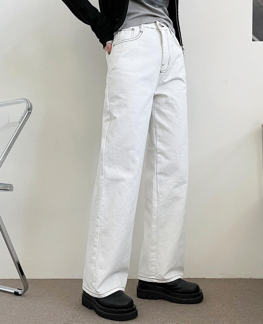 Little Stitch明線牛仔闊腿褲<KR> (S-L) - IKIMSTORE