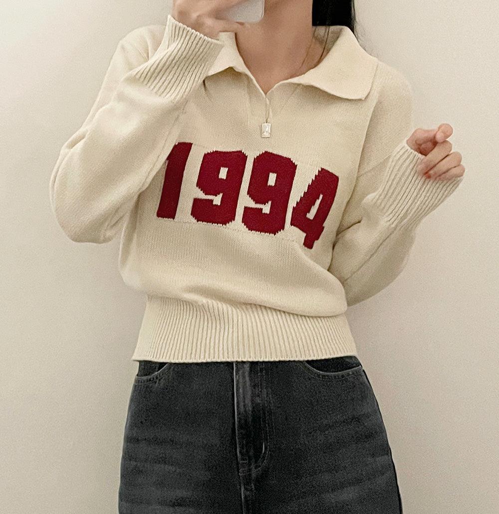 【現貨ivory, navy】韓製1994翻領針織上衣<KR> - IKIMSTORE
