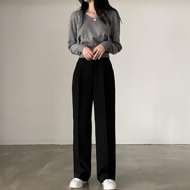 【現貨Cream(M)】天絲暗扣西裝闊褲 <KR> (S-L) - IKIMSTORE