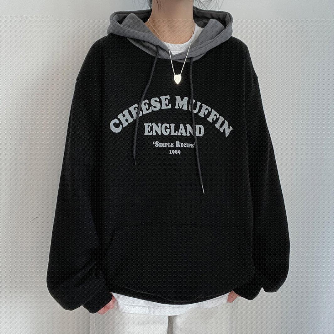 韓製Cheese Muffin拼色連帽衛衣<KR> - IKIMSTORE
