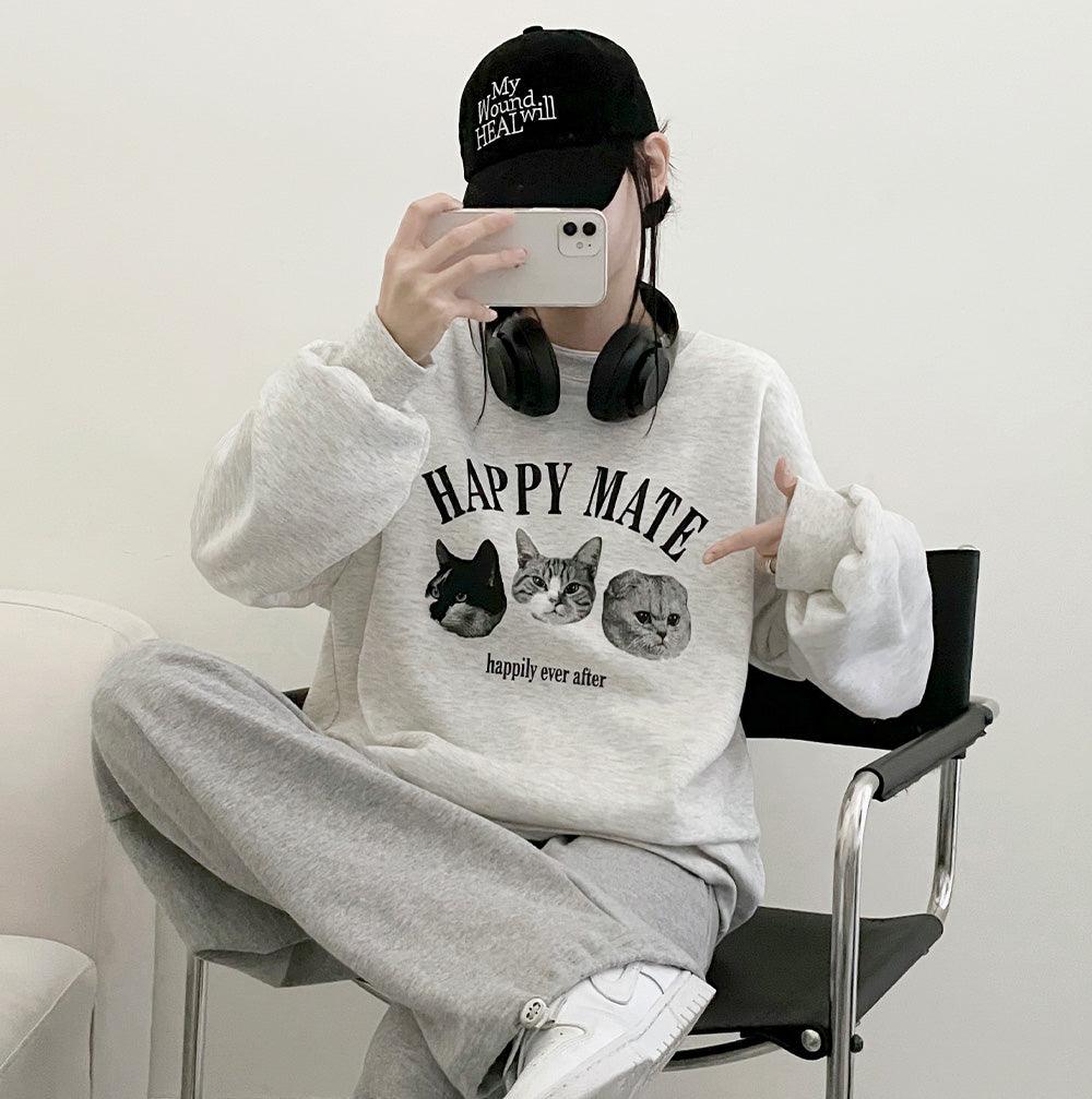 韓製Happy Mate🐈小貓衛衣(4color)<KR> - IKIMSTORE