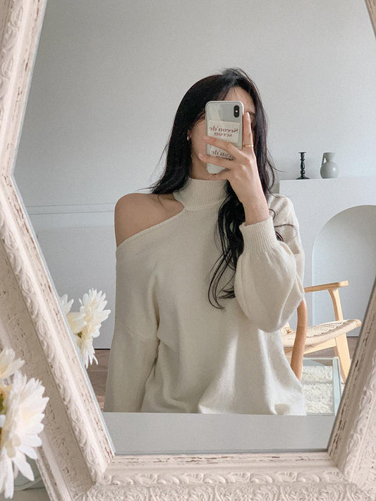 【現貨米、黑】❄️冬日露肩針織衫 - IKIMSTORE