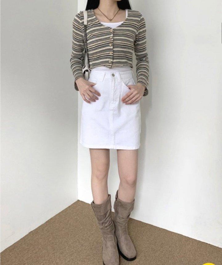 🌊水波條紋短款開衫上衣<KR> - IKIMSTORE