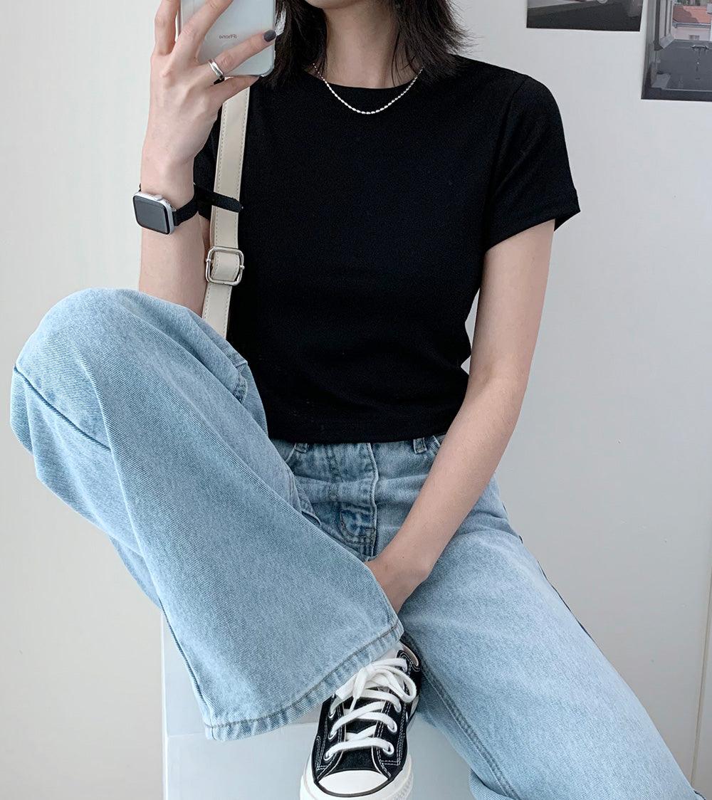 韓製日常棉質crop tee<KR> - IKIMSTORE