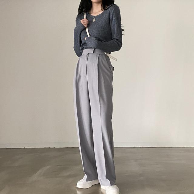【現貨Cream(M)】天絲暗扣西裝闊褲 <KR> (S-L) - IKIMSTORE