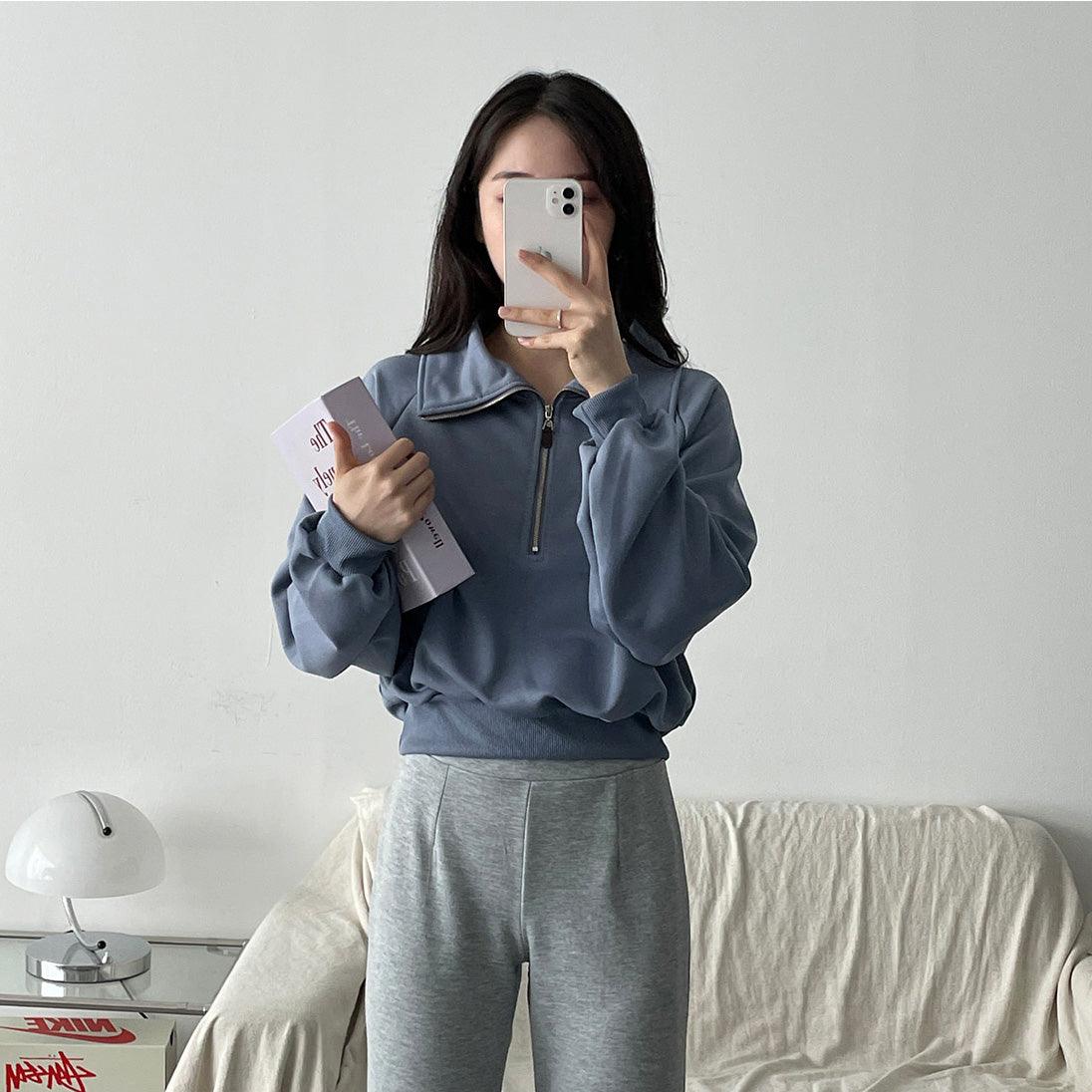 韓製半拉鏈翻領衛衣<KR>(5color) - IKIMSTORE