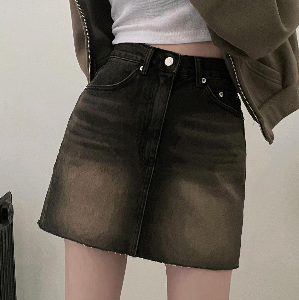【獨特】韓製復古青藍牛仔迷你裙<KR>(S-L) - IKIMSTORE