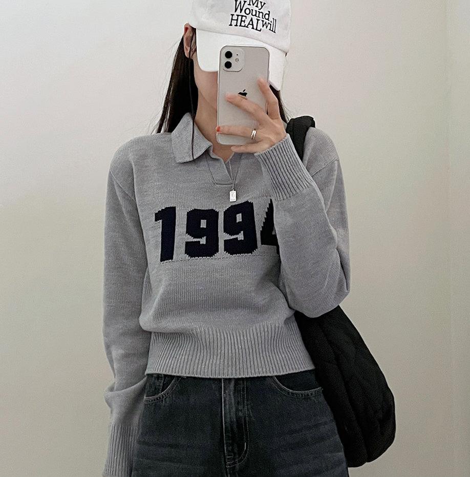 【現貨ivory, navy】韓製1994翻領針織上衣<KR> - IKIMSTORE