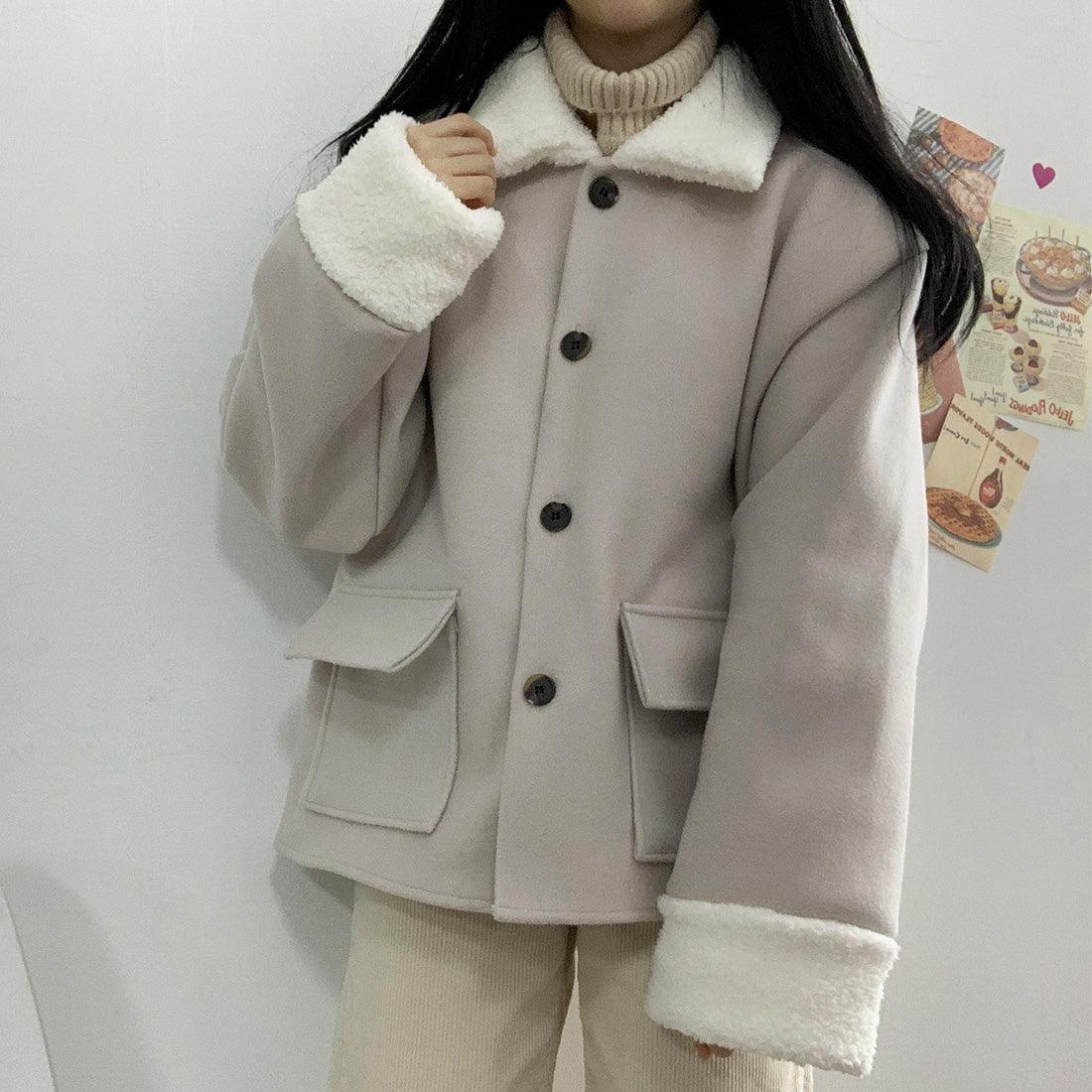 【現貨棕/黑】韓製毛絨絨毛呢夾克<KR> - IKIMSTORE