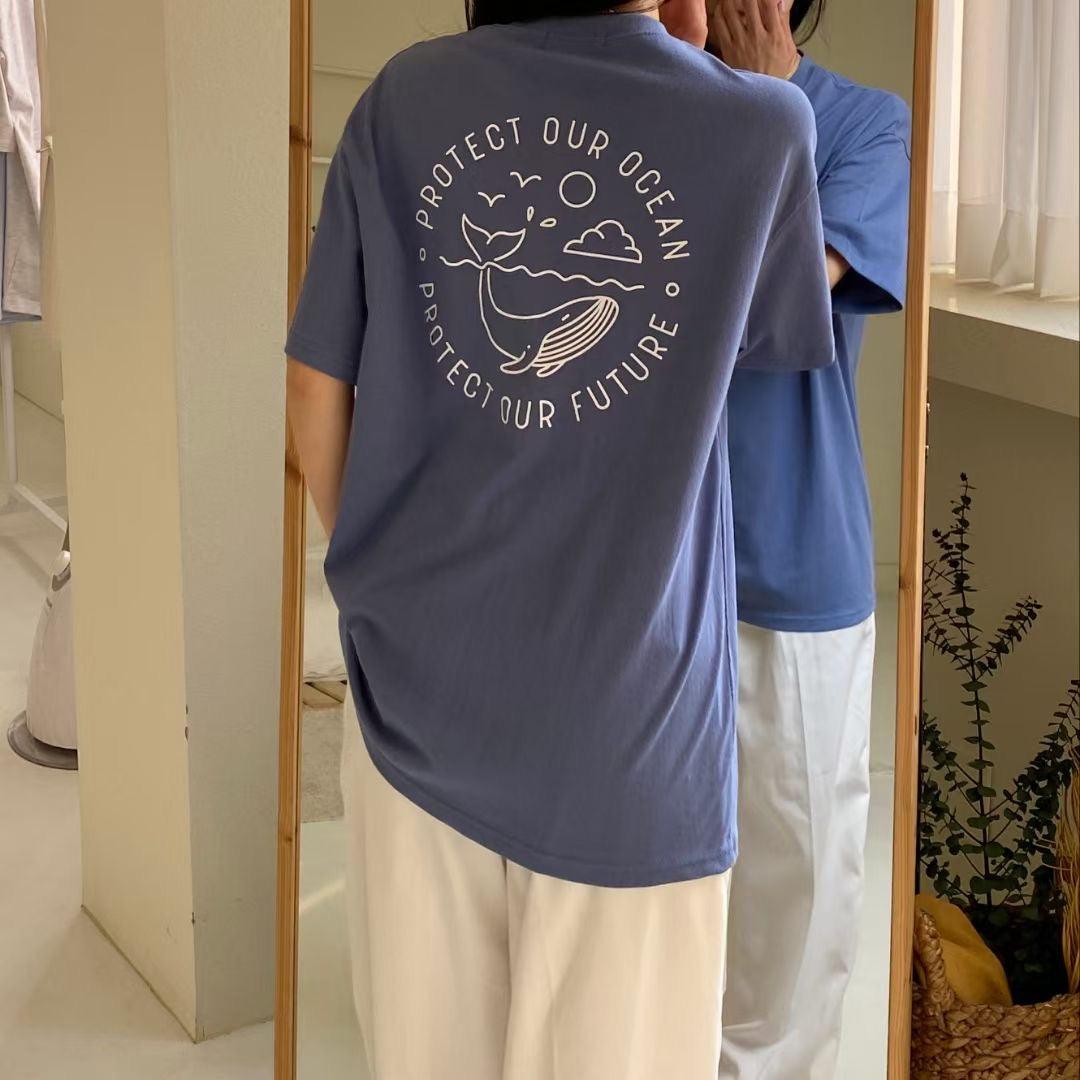 🐳鯨魚圖案短袖T恤<KR> - IKIMSTORE
