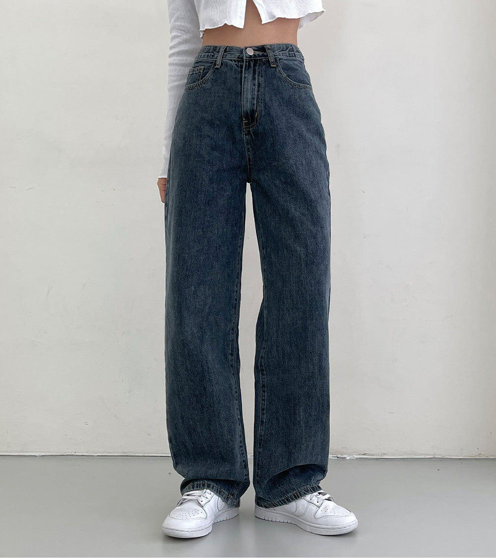 【3種長度/內橡筋】水洗闊腿牛仔褲(S-2XL)
