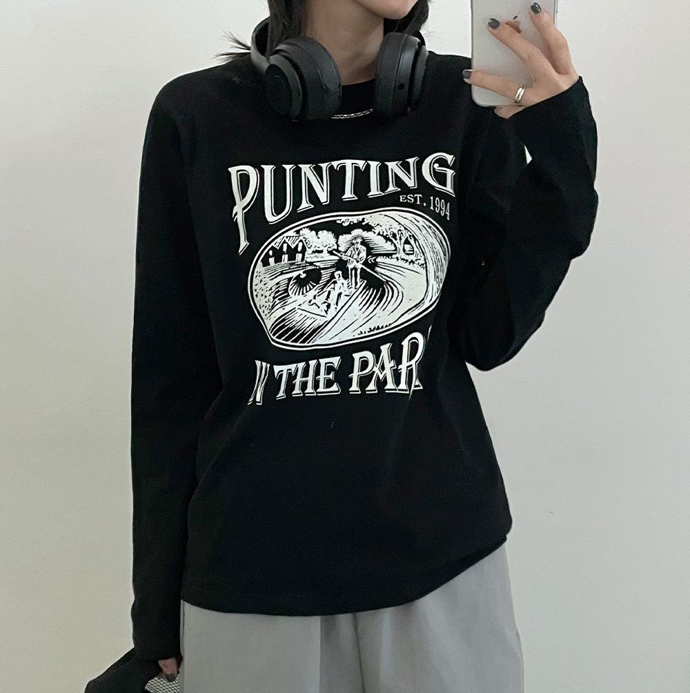 Punting復古印花長袖T恤<KR> - IKIMSTORE
