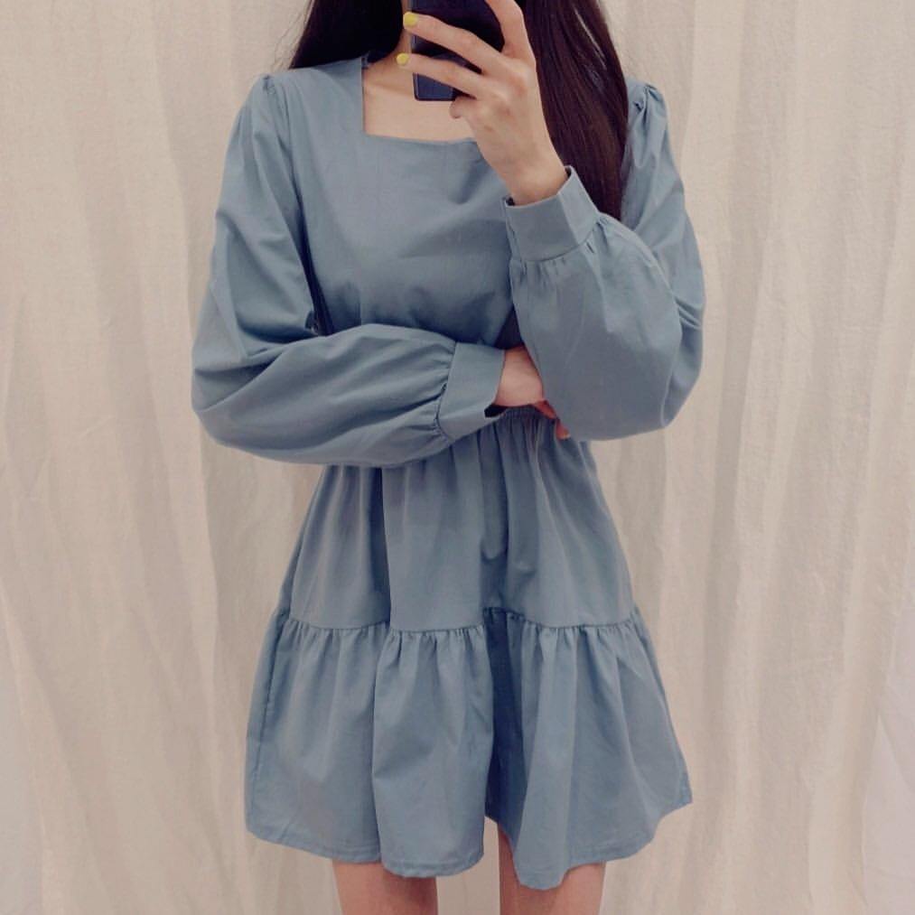 🇰🇷 骨感方領棉麻連衣裙 - ikimstore