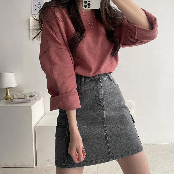 染色水洗牛仔工裝裙<KR> - IKIMSTORE