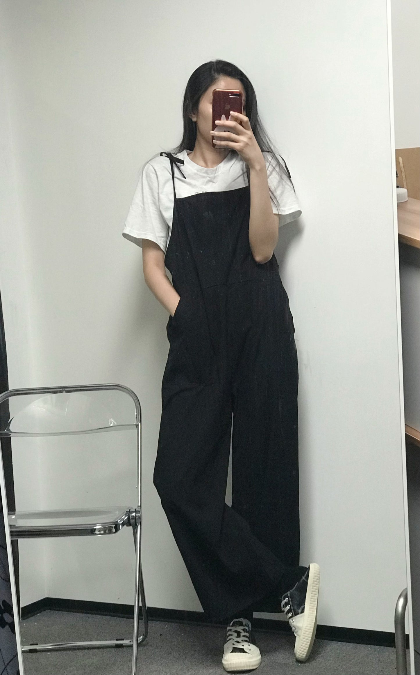 【現貨】鬆鬆感🤎肩帶綁帶休閒連身褲 - IKIMSTORE