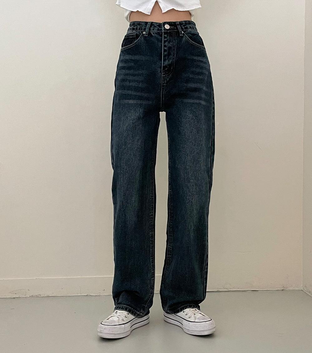 【S-2XL/顏色推薦!】復古深藍色牛仔闊腿褲 - IKIMSTORE
