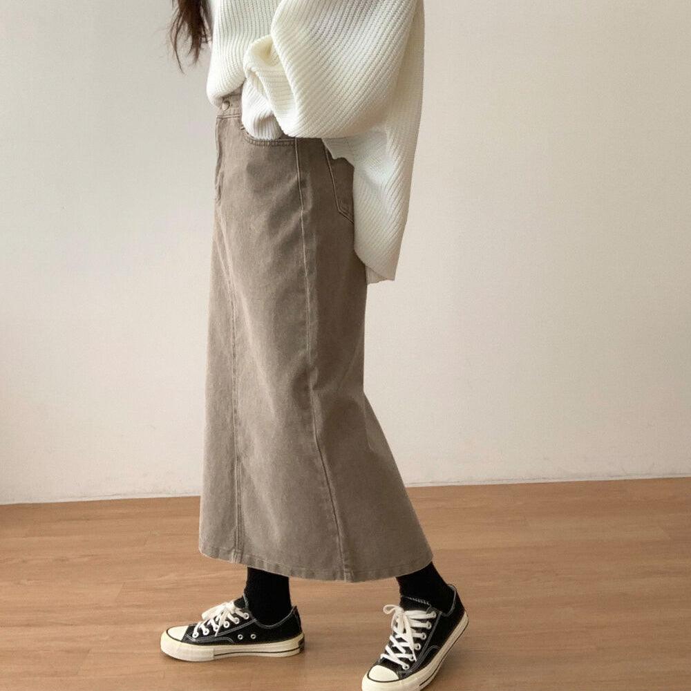 水洗開叉牛仔長裙<KR> - IKIMSTORE