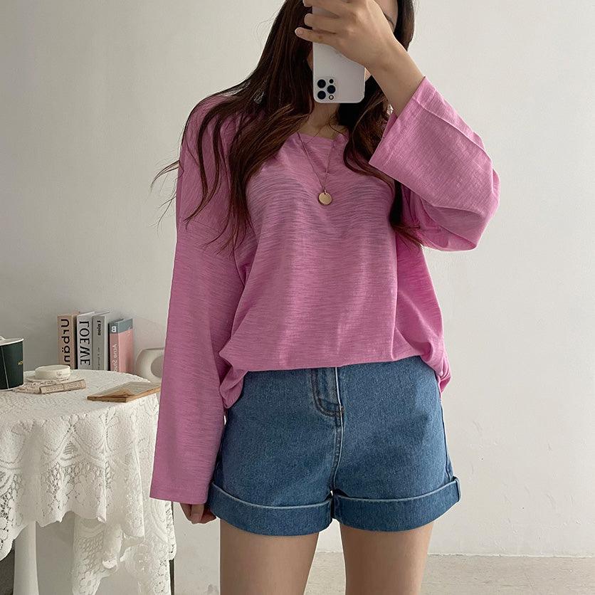 韓製卷邊牛仔短褲<KR>(S-L) - IKIMSTORE