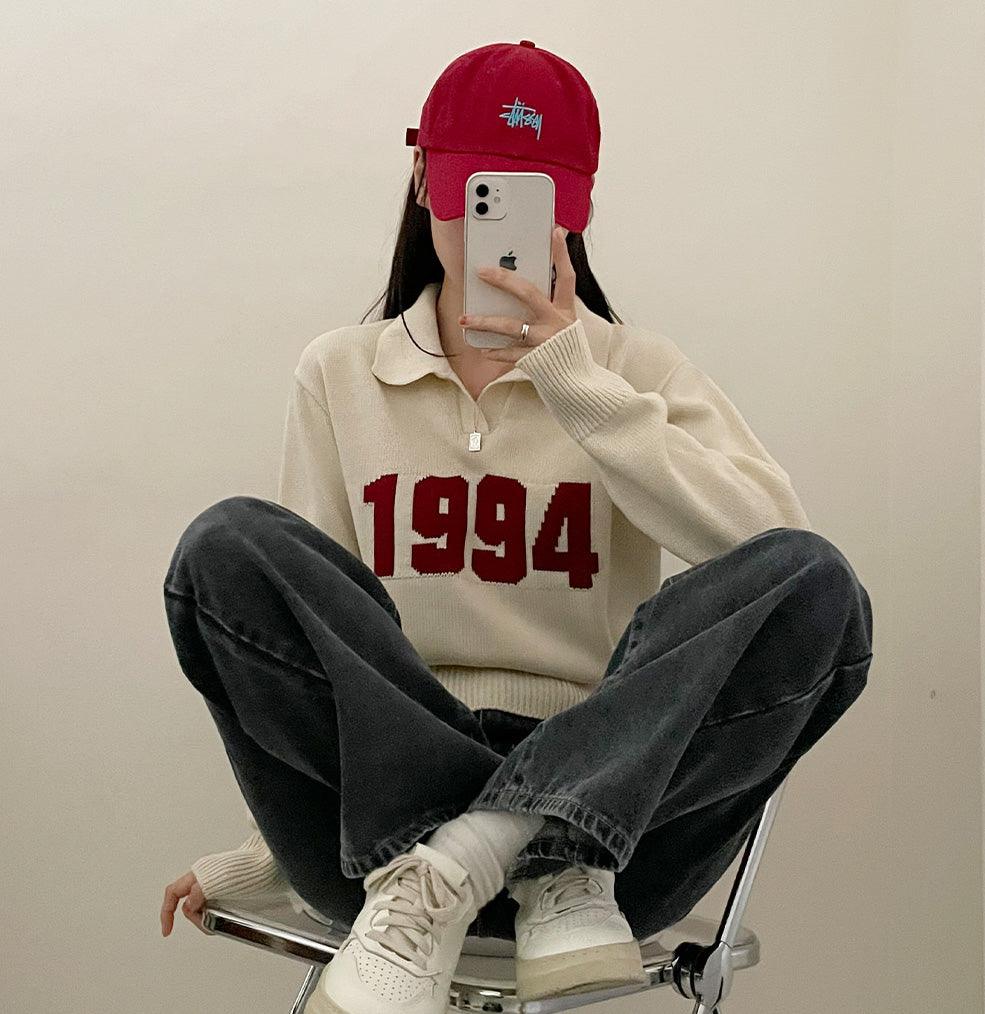 【現貨ivory, navy】韓製1994翻領針織上衣<KR> - IKIMSTORE