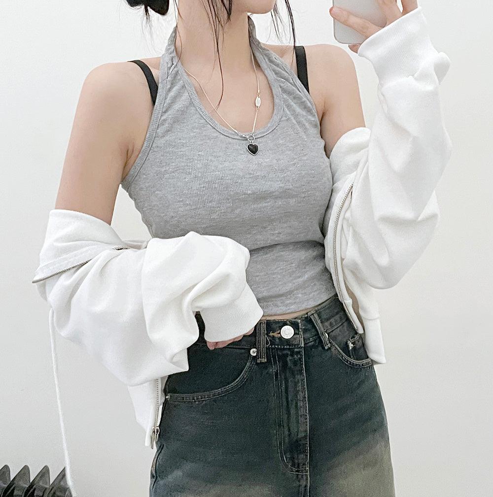 韓製羅紋掛脖背心(3color)<KR> - IKIMSTORE