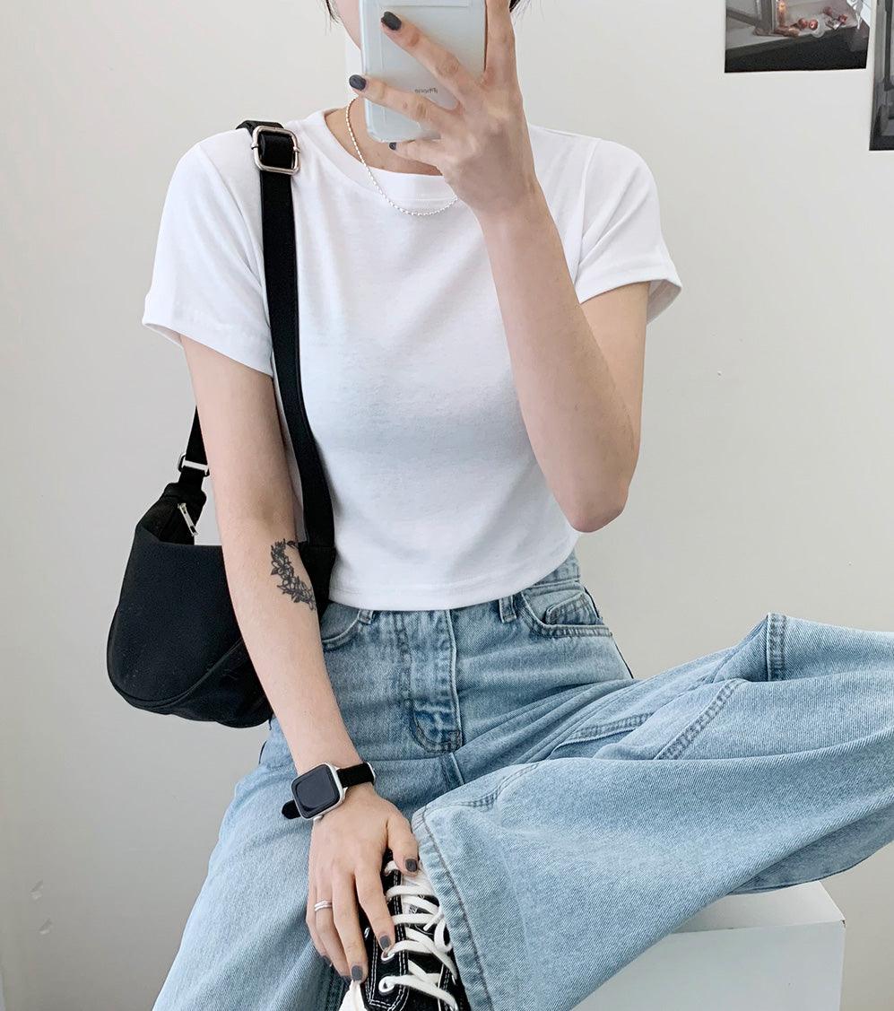 韓製日常棉質crop tee<KR> - IKIMSTORE