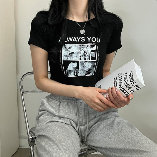 Always You黑白相Crop Tee<KR> - IKIMSTORE