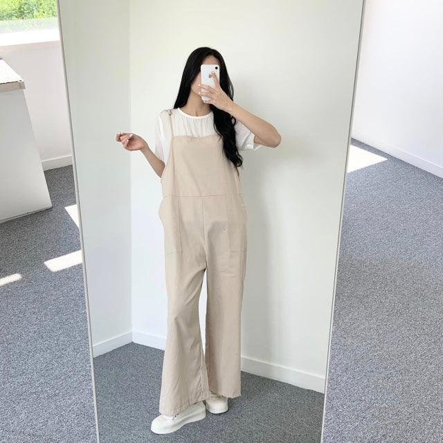 【現貨】鬆鬆感🤎肩帶綁帶休閒連身褲 - IKIMSTORE