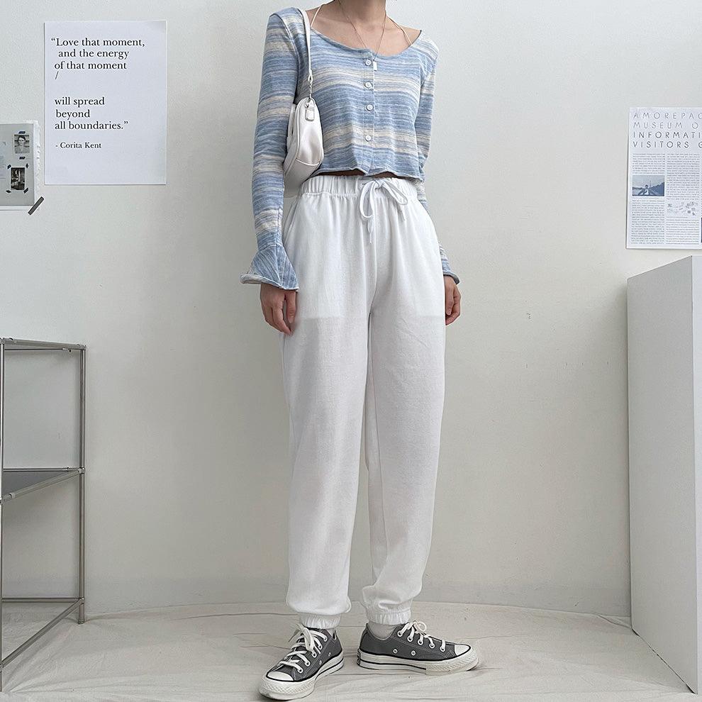 【韓製/S-5XL】高腰鬆緊腰慢跑束腳褲<KR> (14color) - IKIMSTORE