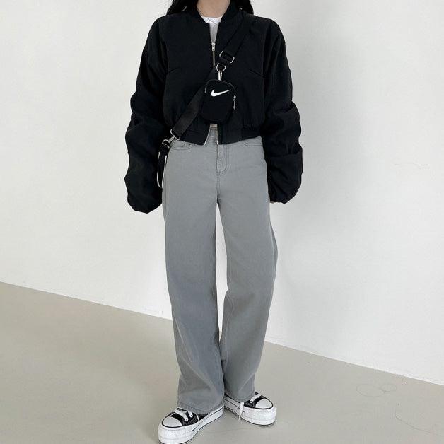 莫蘭迪高級灰黑系牛仔闊褲<KR> - IKIMSTORE