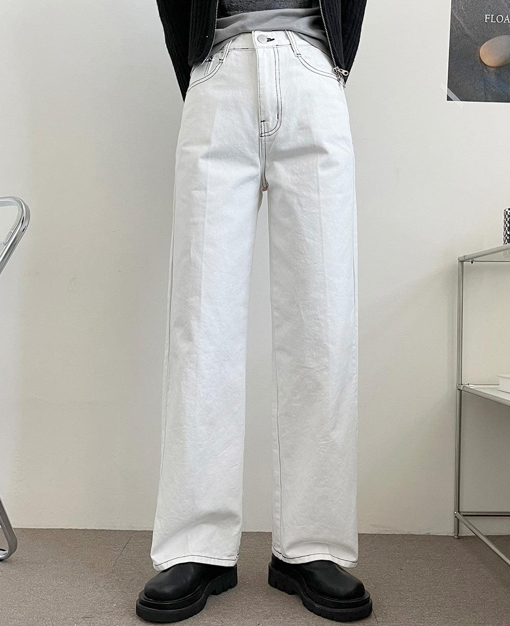 Little Stitch明線牛仔闊腿褲<KR> (S-L) - IKIMSTORE
