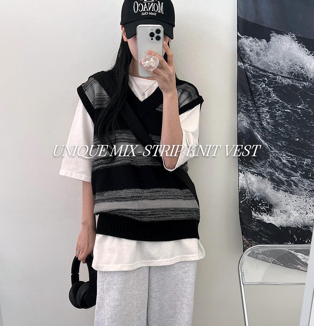 韓製獨特條紋針織背心<KR> - IKIMSTORE
