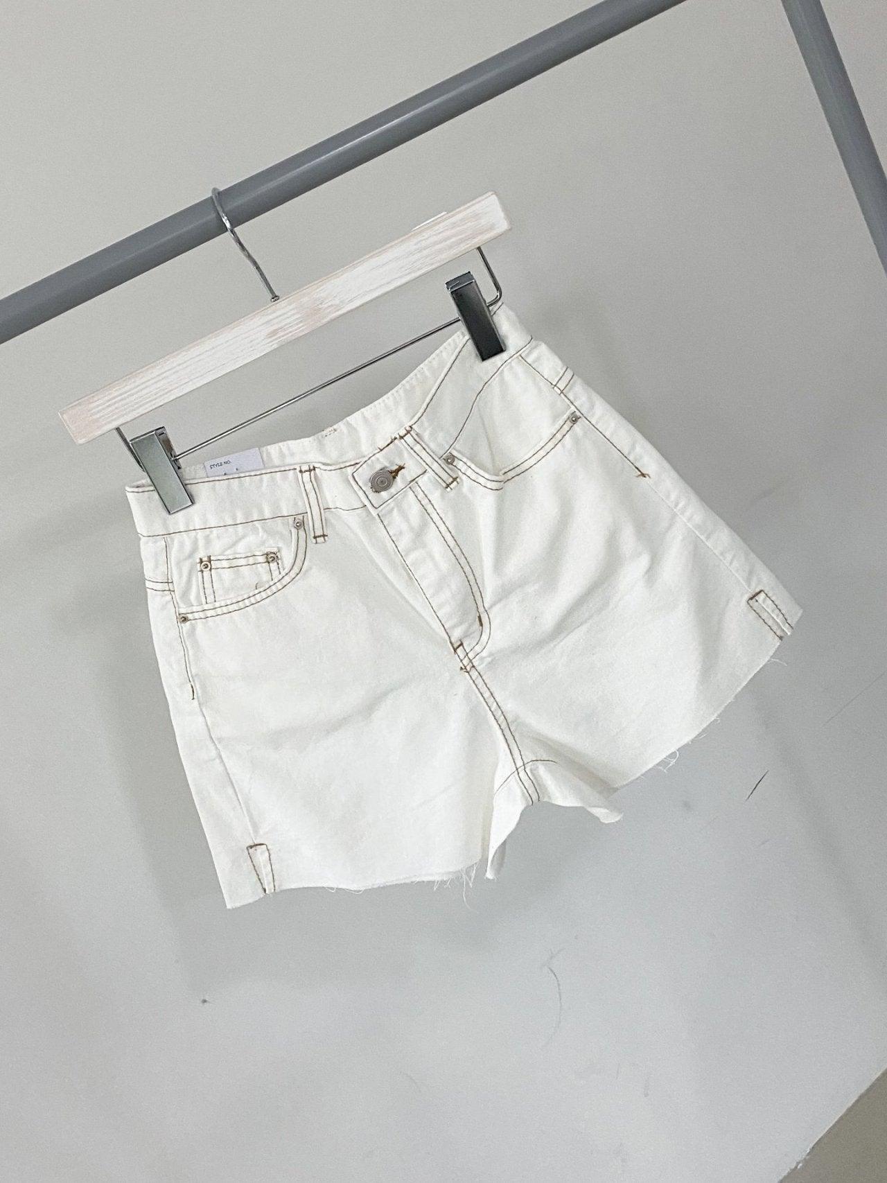 白色棕明線牛仔短褲<KR> - IKIMSTORE