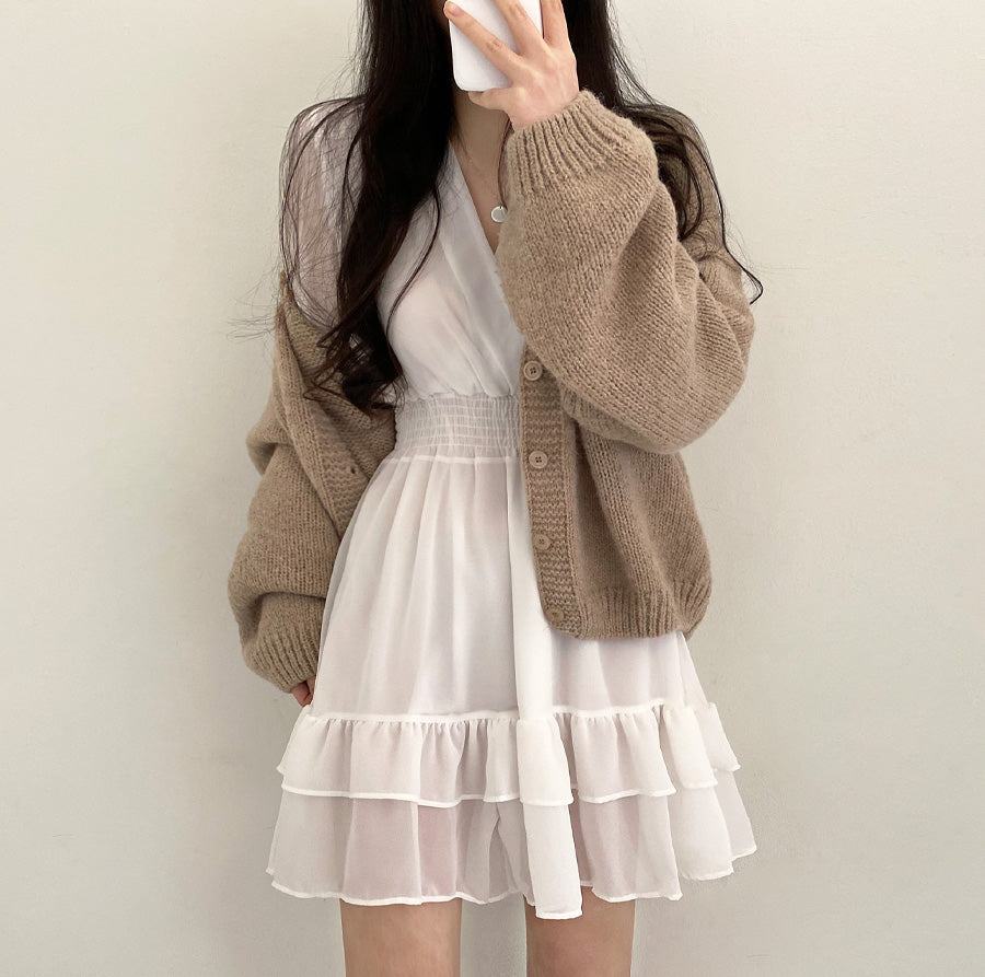 【心動~】🍰仙女V領雪紡連衣裙