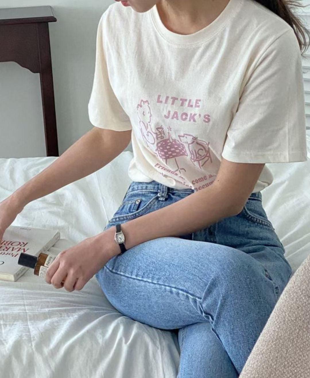 【現貨白灰、燕麥】美式風格Little jack’s短袖T恤<KR> - IKIMSTORE