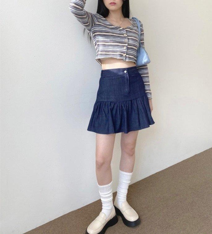 🌊水波條紋短款開衫上衣<KR> - IKIMSTORE