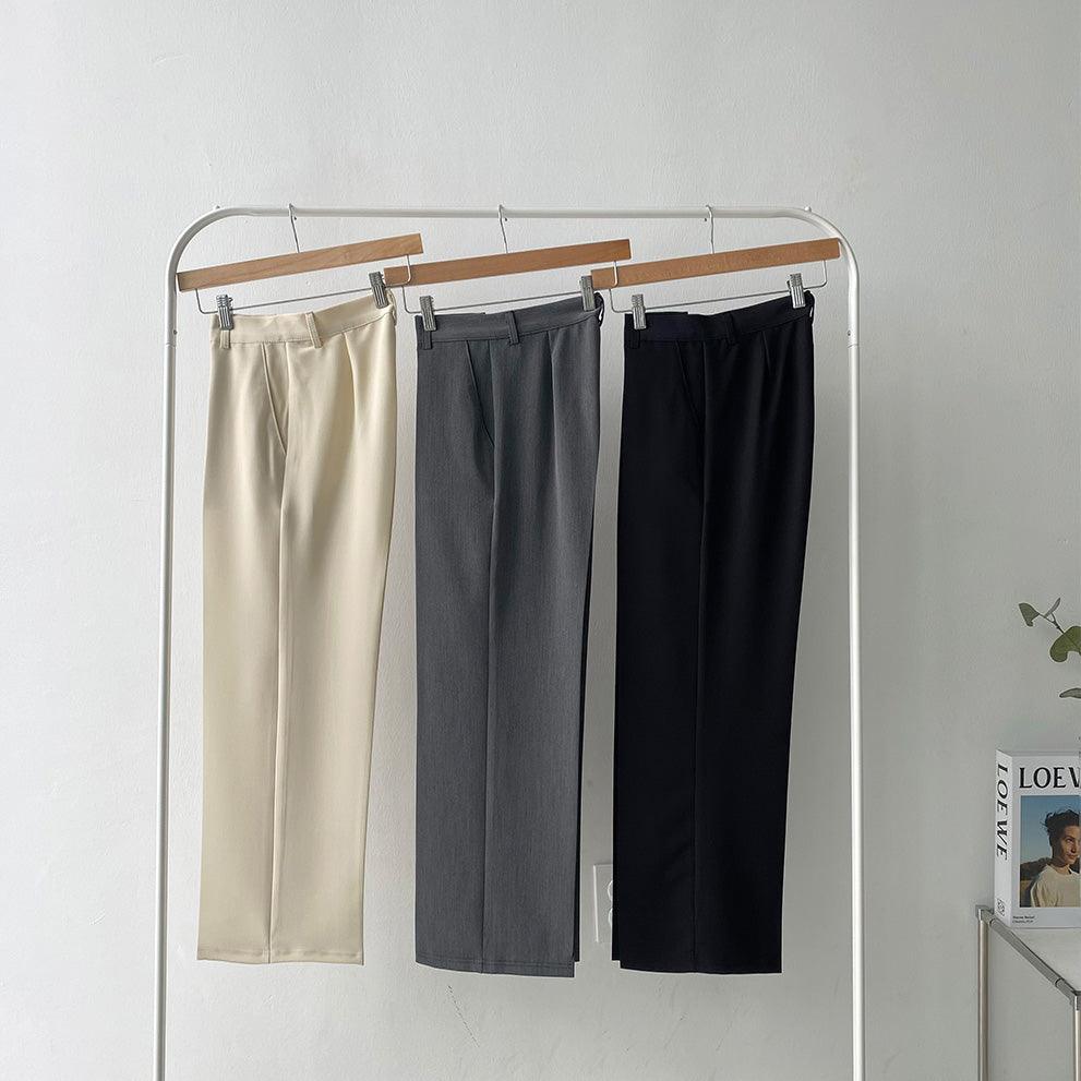 【三種長度/XS~L】韓製修身暗扣闊腿西褲<KR> - IKIMSTORE