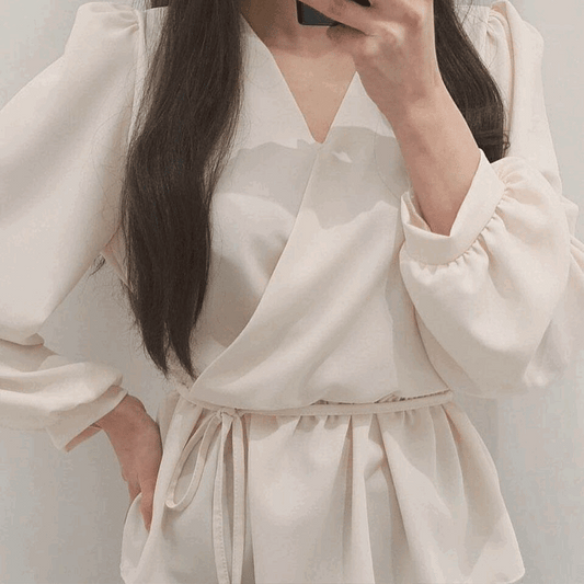 【現貨黑、白】韓製氣質綁帶雪紡衫 <KR> - IKIMSTORE