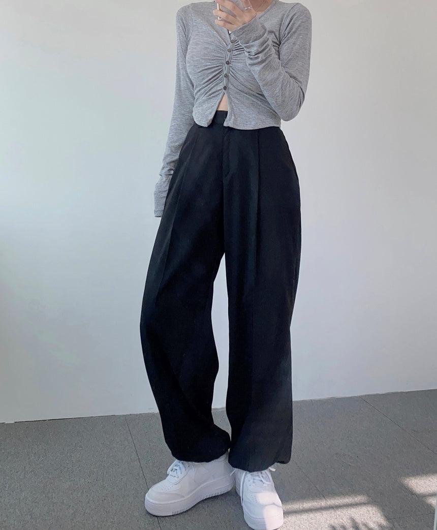 (兩穿!休閒/慢跑褲)束腳抽繩休閒闊褲<KR>(S-L) - IKIMSTORE