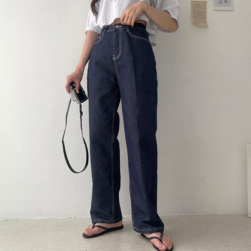 【現貨黑M】明線闊腳牛仔褲 <KR> (S-L) - IKIMSTORE