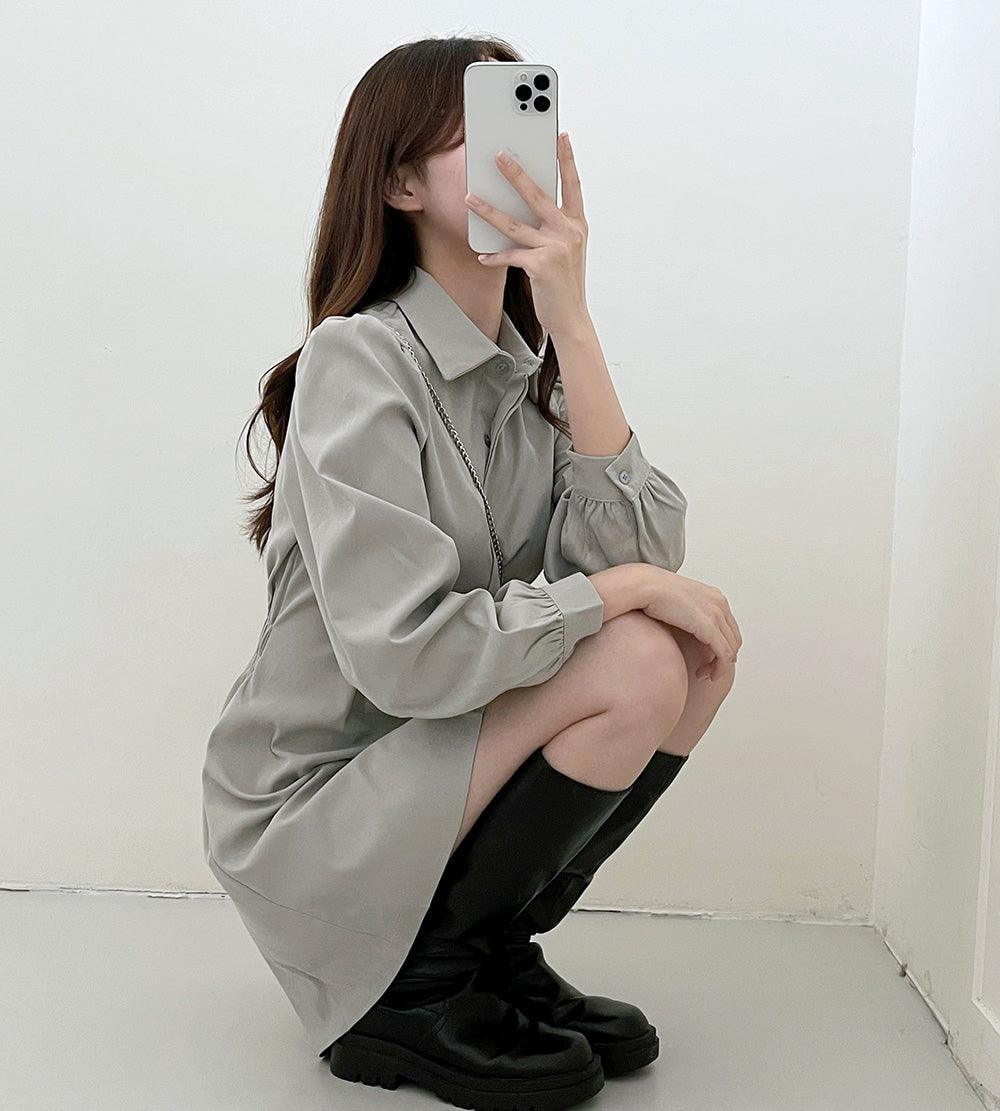 【現貨黑、白】後鬆緊褶線恤衫連衣裙(6color) - IKIMSTORE