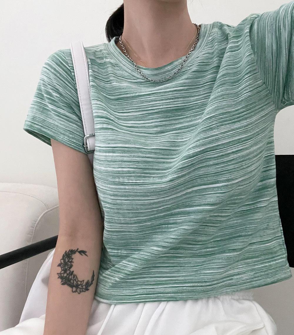 🌊【Unique!】海浪條紋圓領T恤<KR>(現貨green) - IKIMSTORE