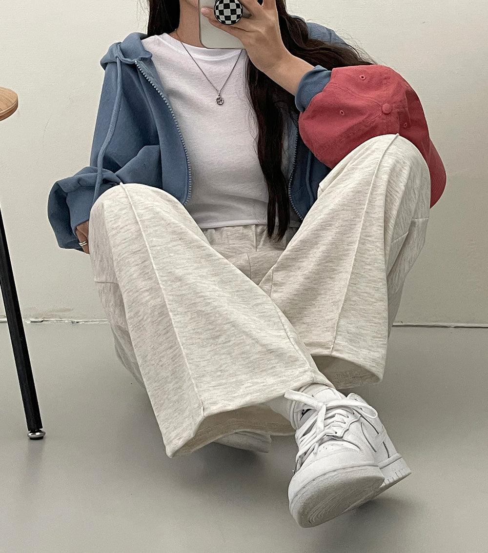 【兩種長度】鬆緊腰骨線休閒棉褲<KR> - IKIMSTORE