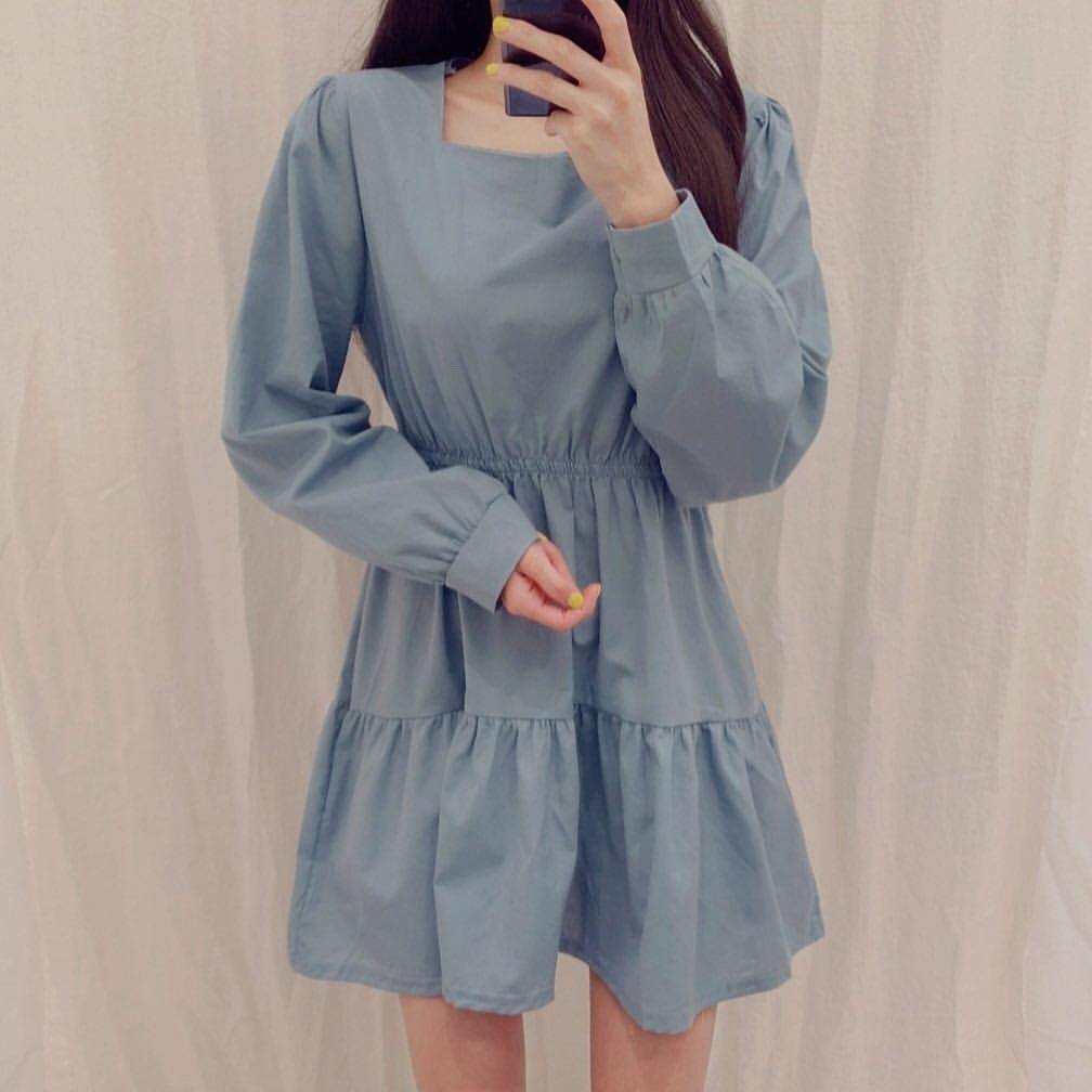 🇰🇷 骨感方領棉麻連衣裙 - ikimstore