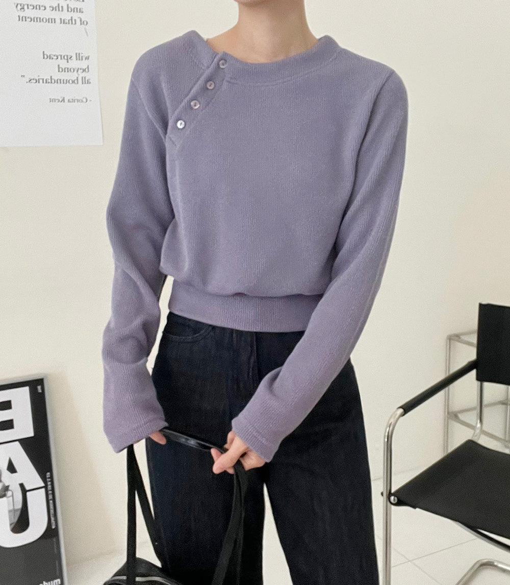 韓製斜鈕羅紋長袖T恤<KR> - IKIMSTORE