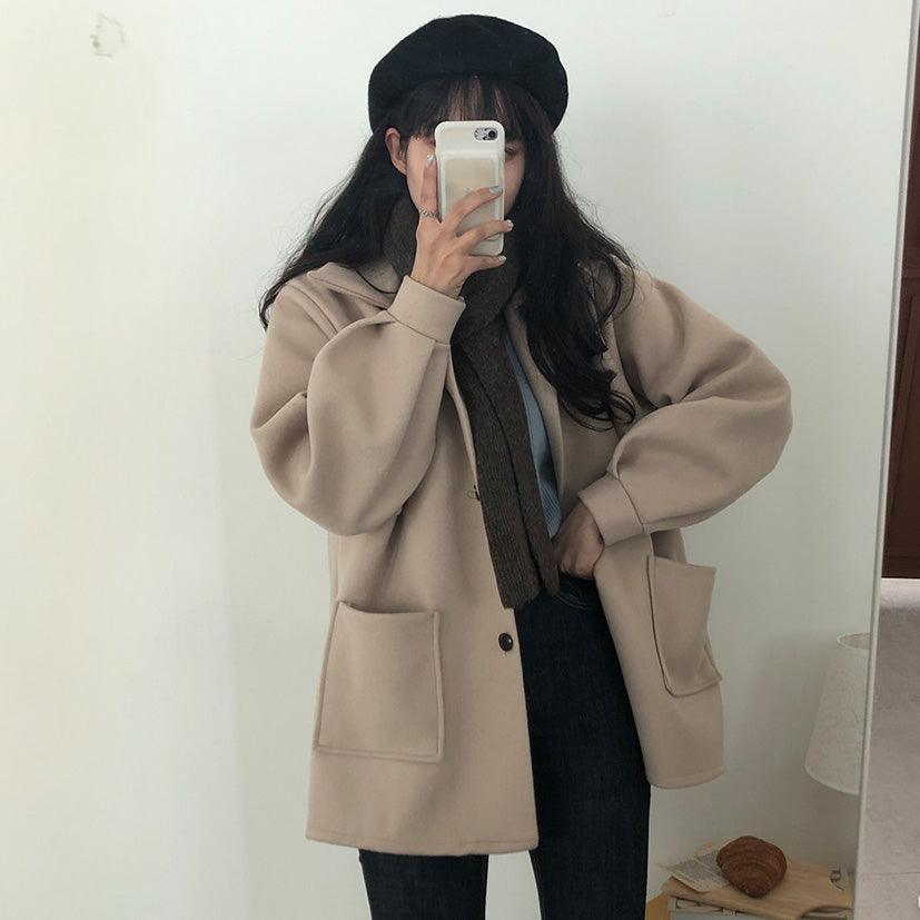 【現貨黑】韓製簡約毛呢夾克<KR> - IKIMSTORE